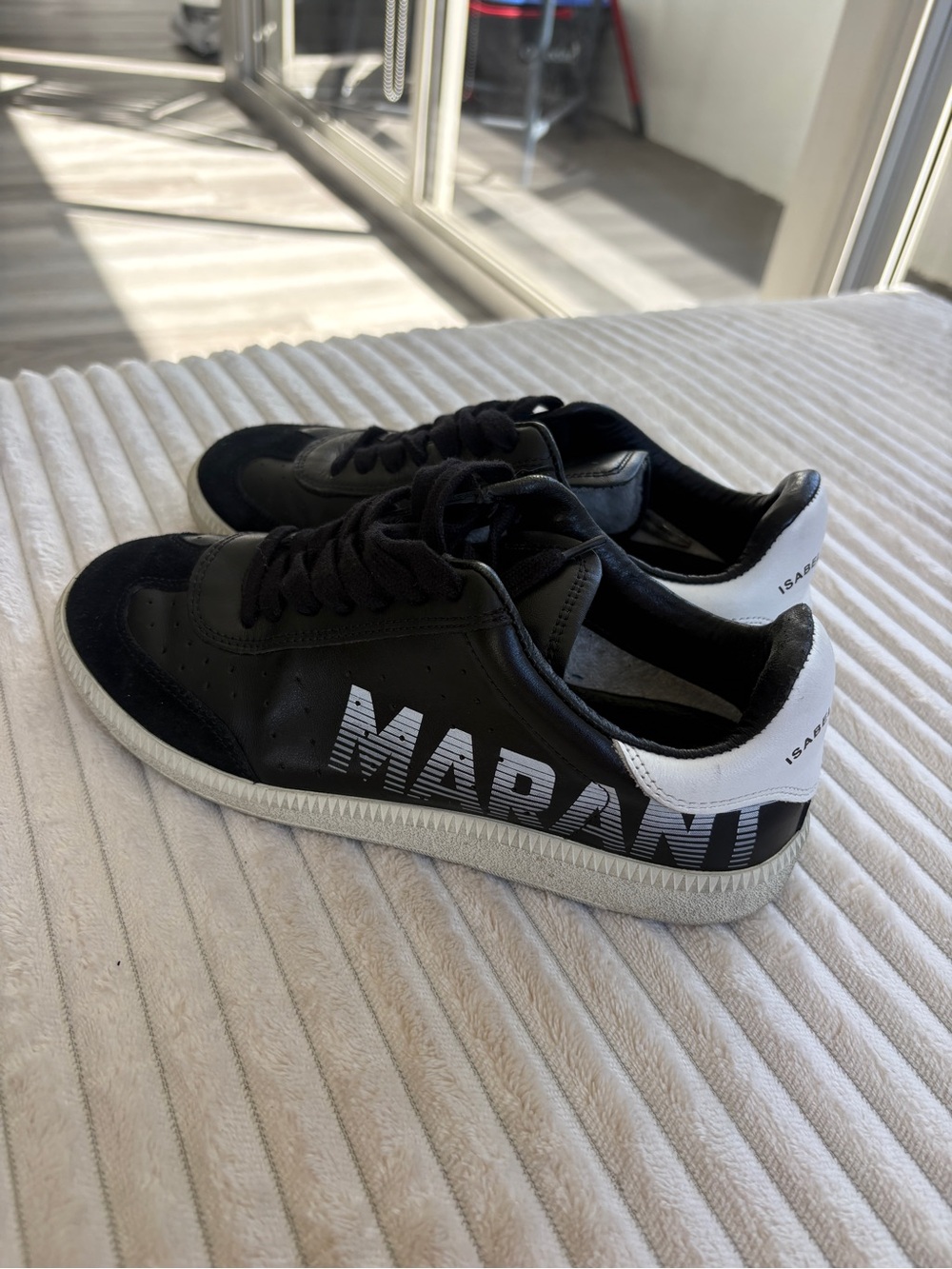 Isabel Marant Black and White Low-Top Sneakers with Bold MARANT Logo